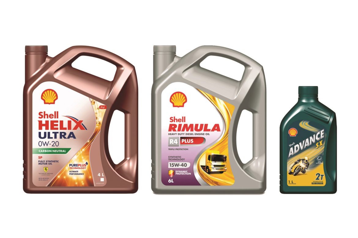 ตัวอย่างผลิตภัณฑ์น้ำมันหล่อลื่นเชลล์ที่ใช้บรรจุภัณฑ์รักษ์โลก